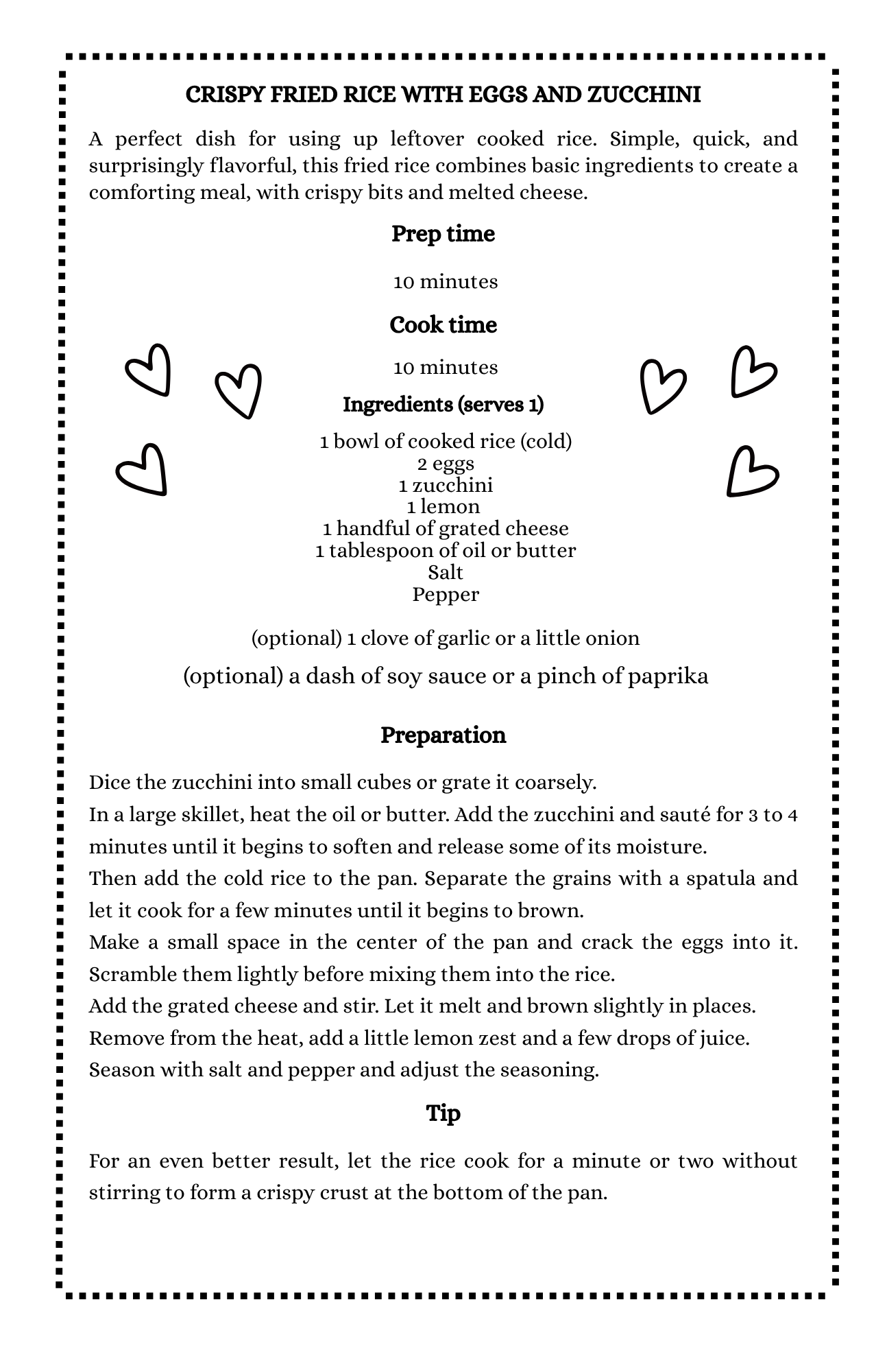 Crispy fried rice with eggs and zucchini recipe.
